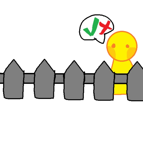 a yellow person behind a grey protective fence. coming out of them is a speech bubble with a green checkmark and a red X inside, representing the person's likes and discomforts